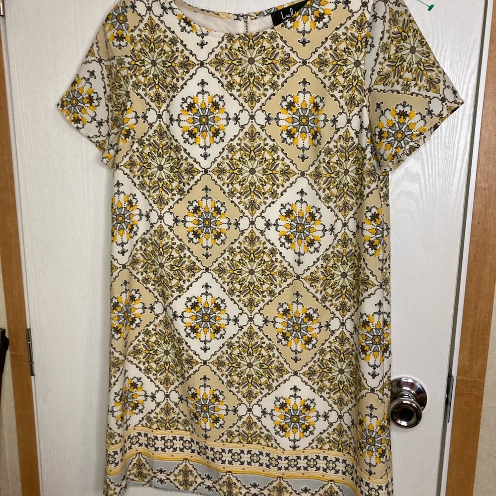 Lulus Dandy Lion Yellow Print Dress With Lining Ladies Size S